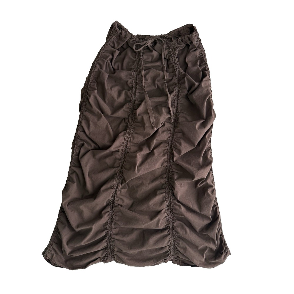 XCVI Ruched Midi Skirt Womens Medium Chocolate Brown Artsy Indie Boho Beach